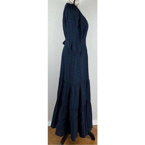 Madewell NWT Tie-Waist Tiered Midi Dress in Windowpane Windpane Navy, size 12 - Picture 5 of 16